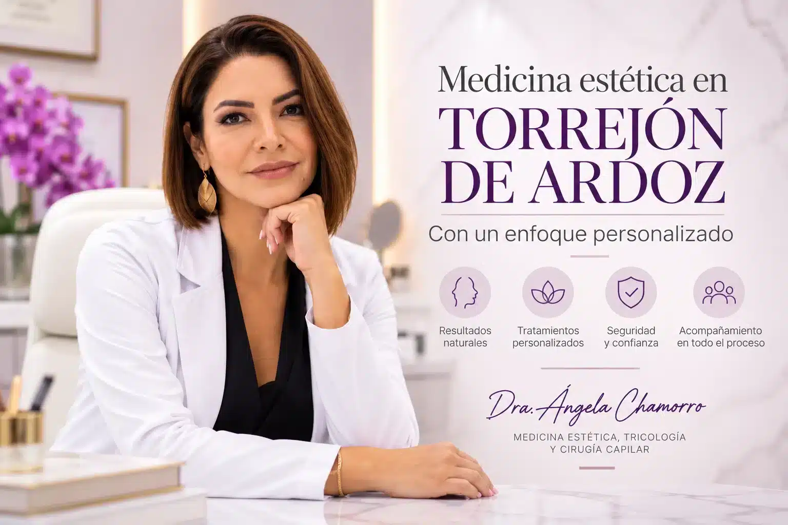 Dra. Ángela Chamorro, médico estético en Torrejón de Ardoz, especializada en tratamientos personalizados y resultados naturales.